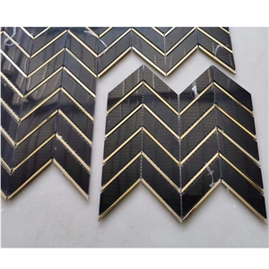 Herringbone Nero Marquina Black Marble  Mosaic Pattern