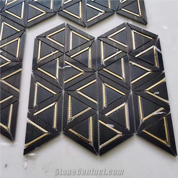 Herringbone Nero Marquina Black Marble  Mosaic Pattern