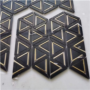 Herringbone Nero Marquina Black Marble  Mosaic Pattern