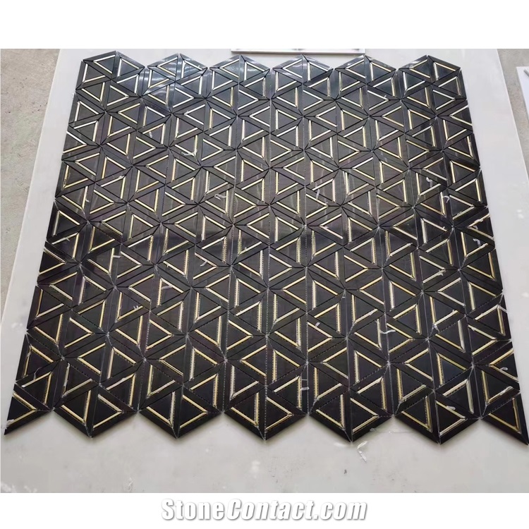 Herringbone Nero Marquina Black Marble  Mosaic Pattern