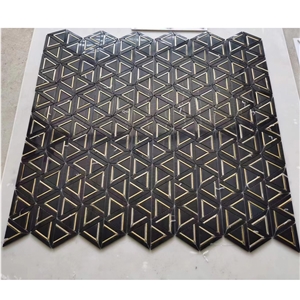 Herringbone Nero Marquina Black Marble  Mosaic Pattern