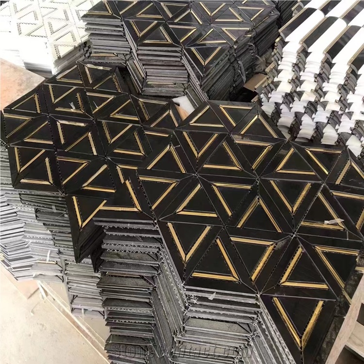Herringbone Nero Marquina Black Marble  Mosaic Pattern