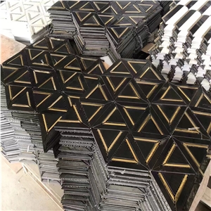 Herringbone Nero Marquina Black Marble  Mosaic Pattern