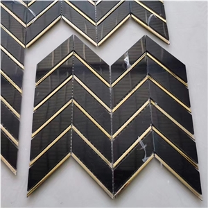Herringbone Nero Marquina Black Marble  Mosaic Pattern
