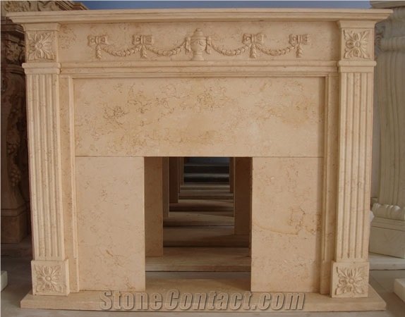 Interior Decoration Beige Insert Marble Fireplace Surround
