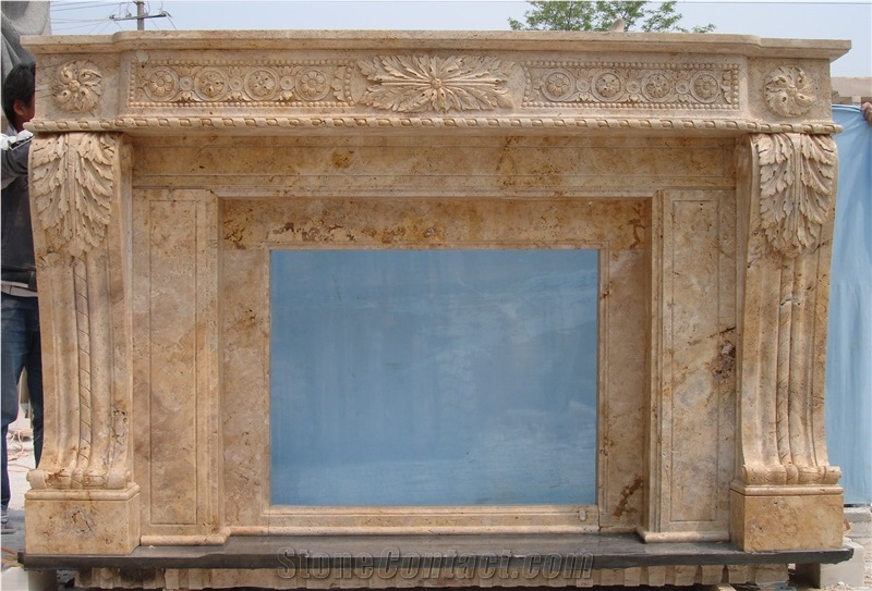 Interior Decoration Beige Insert Marble Fireplace Surround