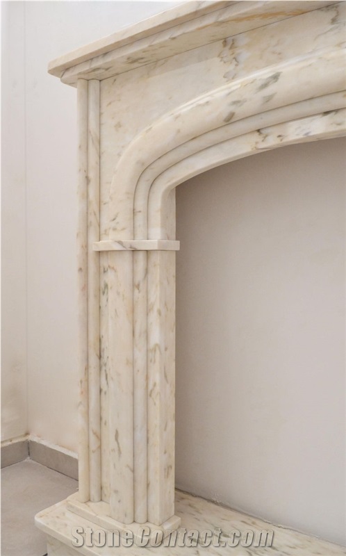 Ivory Italian Marble Fireplace Surround & Fireplace Hearth