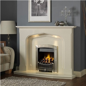 Ivory Italian Marble Fireplace Surround & Fireplace Hearth