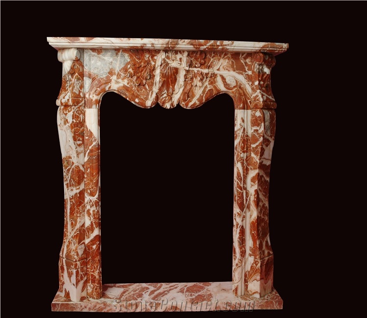 Marble Fireplace Hand Carved Red Marble Fireplace