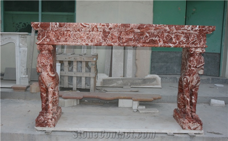 Marble Fireplace Hand Carved Red Marble Fireplace