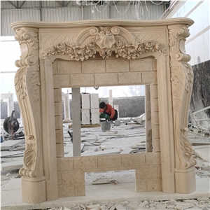 Natural Marble Stone Galala Beige Marble Fireplace 1.5 Meter