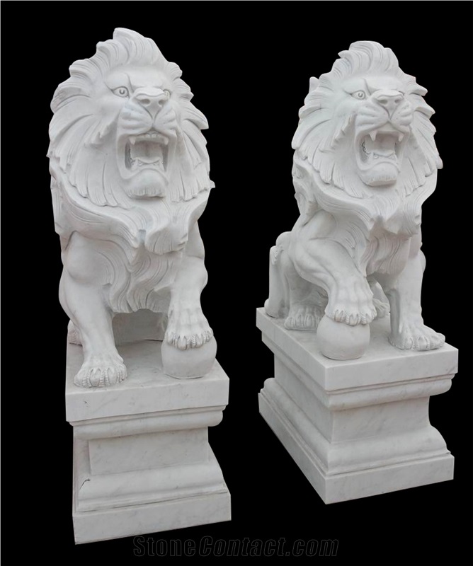 Natural Stone Animals Sculpture Marble Lion Statue