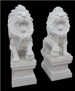 Natural Stone Animals Sculpture Marble Lion Statue