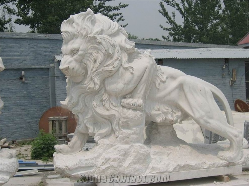 Natural Stone Animals Sculpture Marble Lion Statue