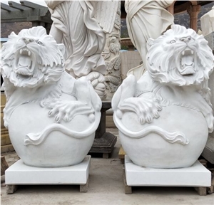 Natural Stone Animals Sculpture Marble Lion Statue