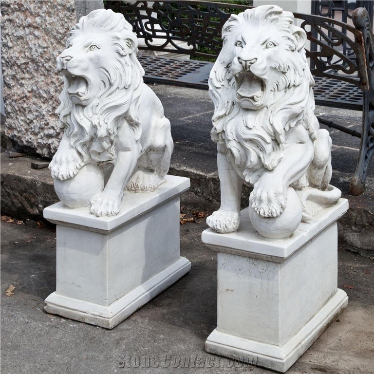 Natural Stone Animals Sculpture Marble Lion Statue