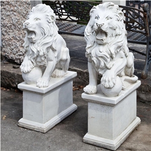 Natural Stone Animals Sculpture Marble Lion Statue