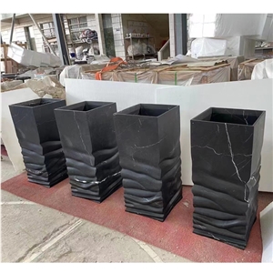 Nero Marquinia Black Marble Stone Pedestal Wash Basin