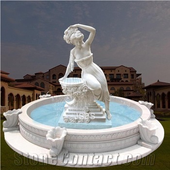 Outdoor White Marble Garden Water Fountain With Round Pool
