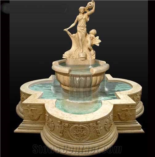 Red Marble Angel Statue  Garden Carved Fountain