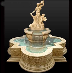 Red Marble Angel Statue  Garden Carved Fountain