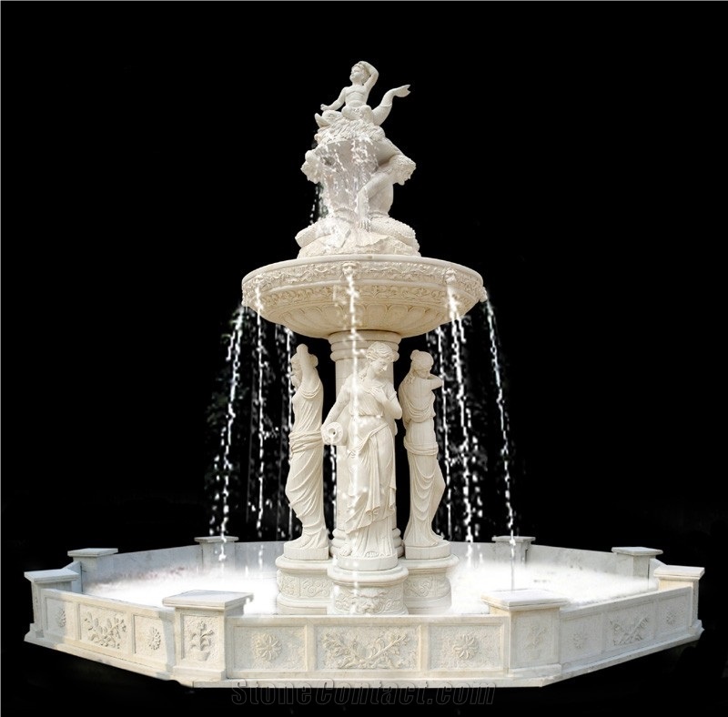 Red Marble Angel Statue  Garden Carved Fountain