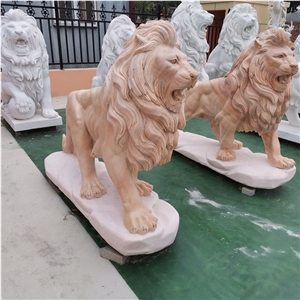 Sunset Red Marble Front Door Lion Statue Sculpture