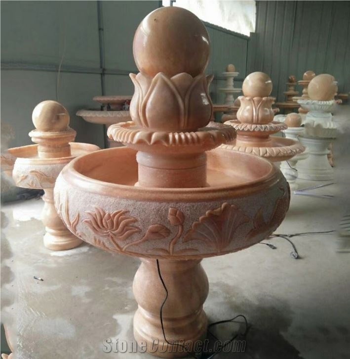 Sunset Red Marble Round Ball Landscaping Fountain
