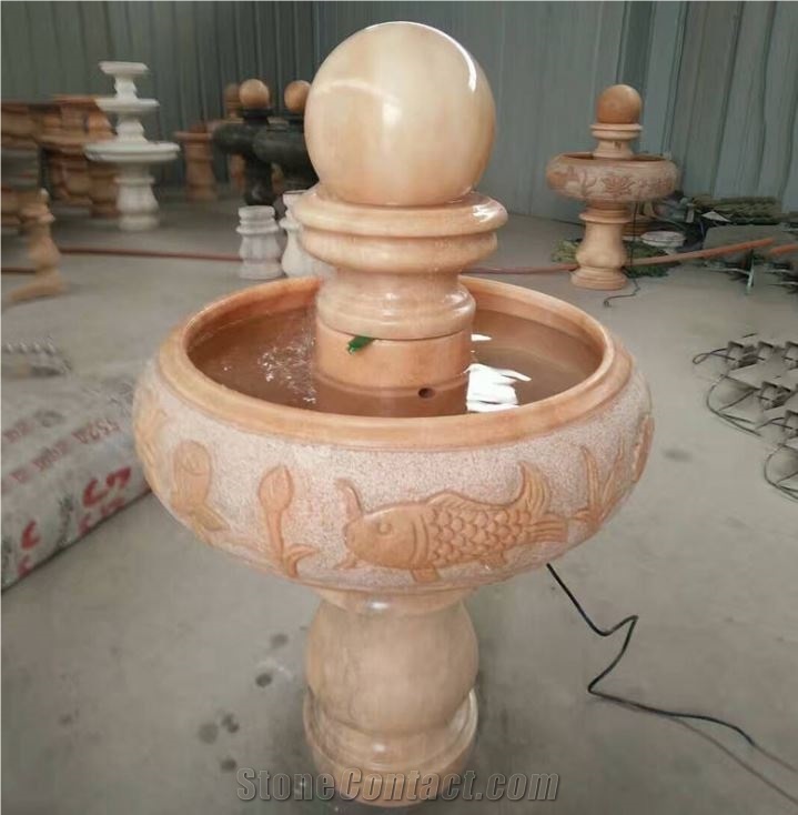 Sunset Red Marble Round Ball Landscaping Fountain