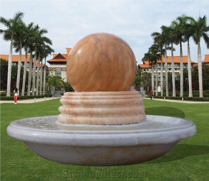 Sunset Red Marble Round Ball Landscaping Fountain