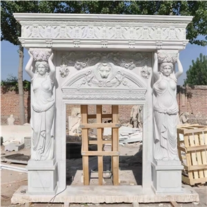 White Marble Angel Carved  Fireplace Mantel