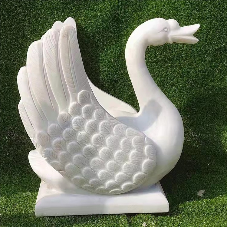 White Marble Animal Statues Outdoor Stone Swan Sculpture