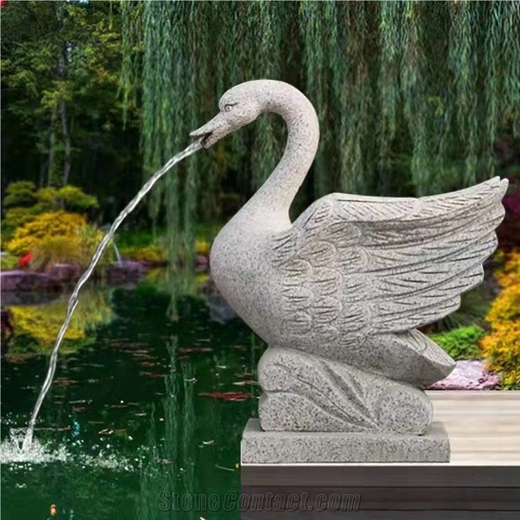 White Marble Animal Statues Outdoor Stone Swan Sculpture