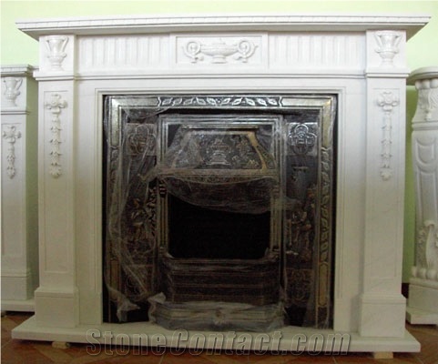 White Marble Fireplace Surround &Fireplace Mantels For Decor