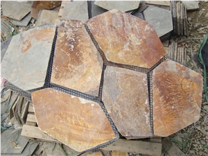 Yellow Wooden Slate Random Crazy Paving Tiles