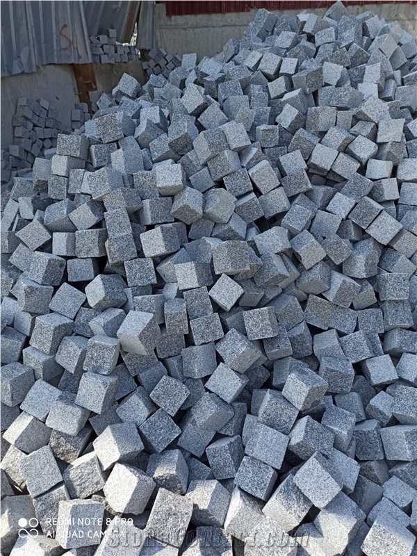 Bergama Grey Granite Cube Stone, Cobble Stone