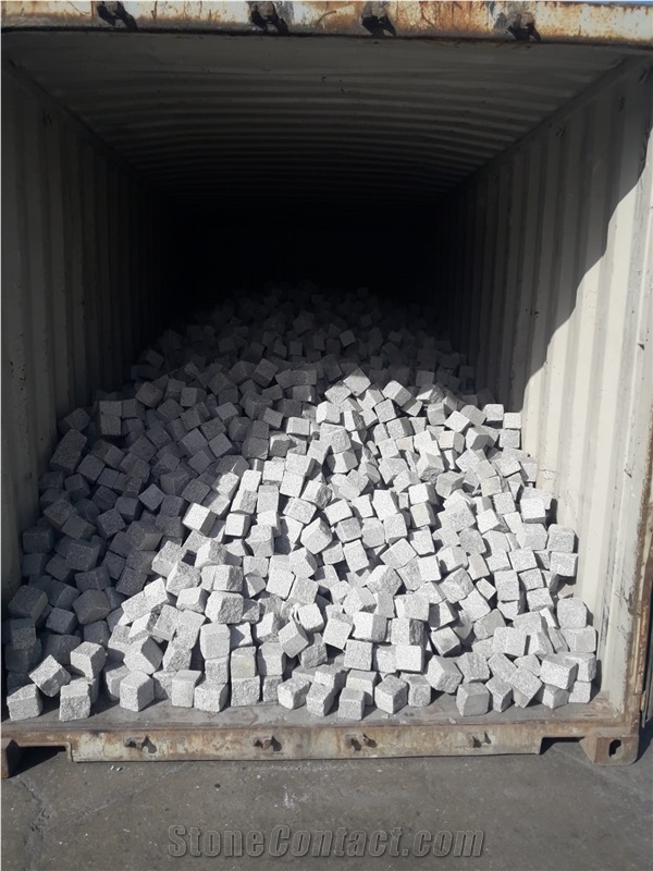 Bergama Grey Granite Cube Stone, Cobble Stone