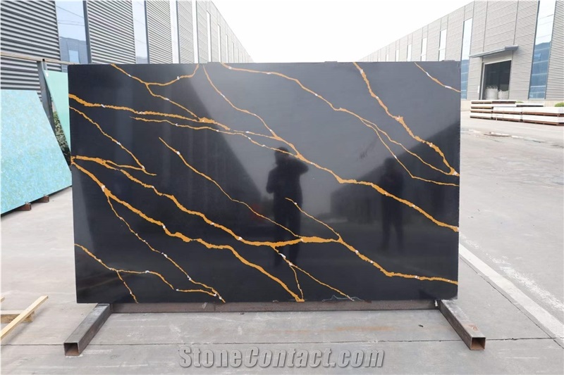 Quartz Calacatta Grey Black Slabs Big Stock Factory Owner