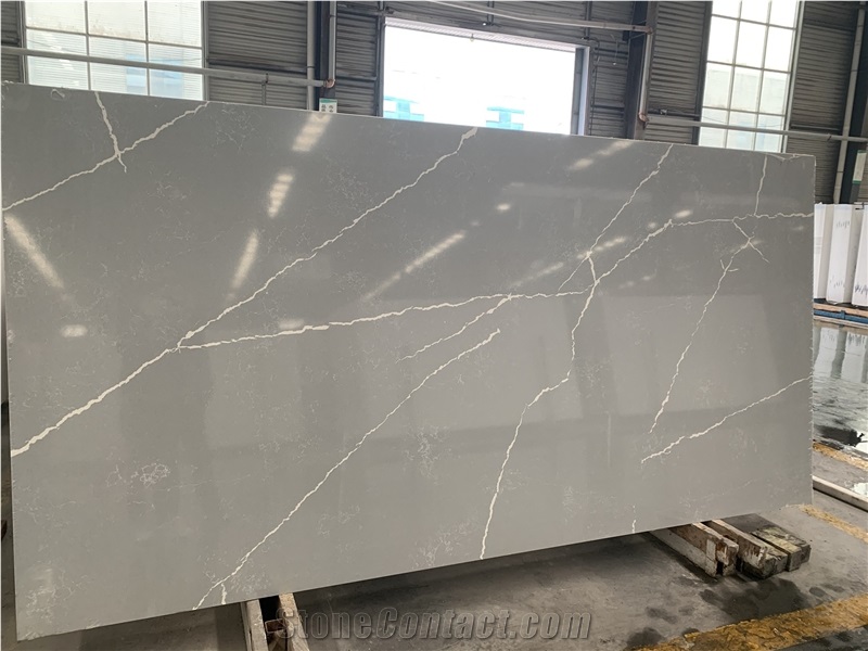Quartz Calacatta Grey Black Slabs Big Stock Factory Owner