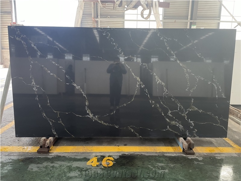 Quartz Calacatta Grey Black Slabs Big Stock Factory Owner