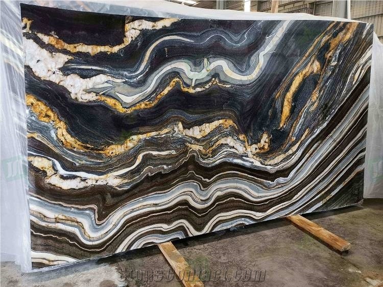 Exotic Natural Black Quartzite Wooden Veins Quartzite Slabs