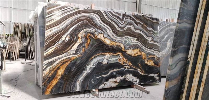 Exotic Natural Black Quartzite Wooden Veins Quartzite Slabs