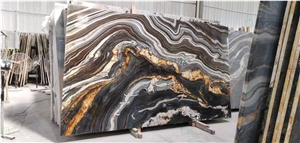 Exotic Natural Black Quartzite Wooden Veins Quartzite Slabs