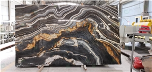 Exotic Natural Black Quartzite Wooden Veins Quartzite Slabs