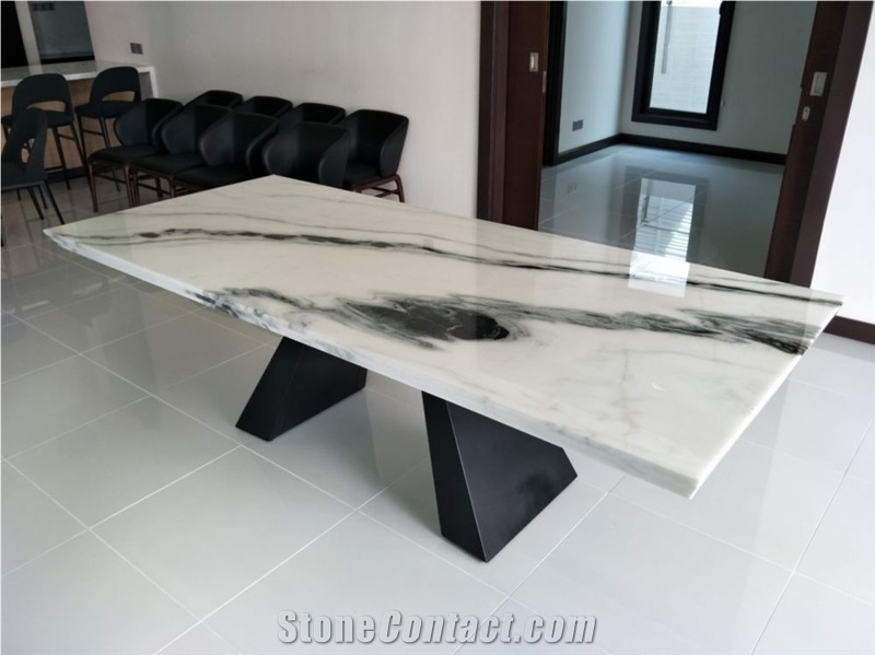 Panda White Chinese Marble Cafe Table Top Dinner Table 