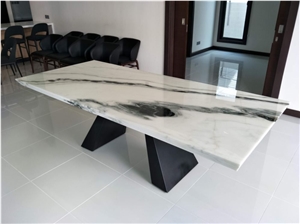 Panda White Chinese Marble Cafe Table Top Dinner Table 
