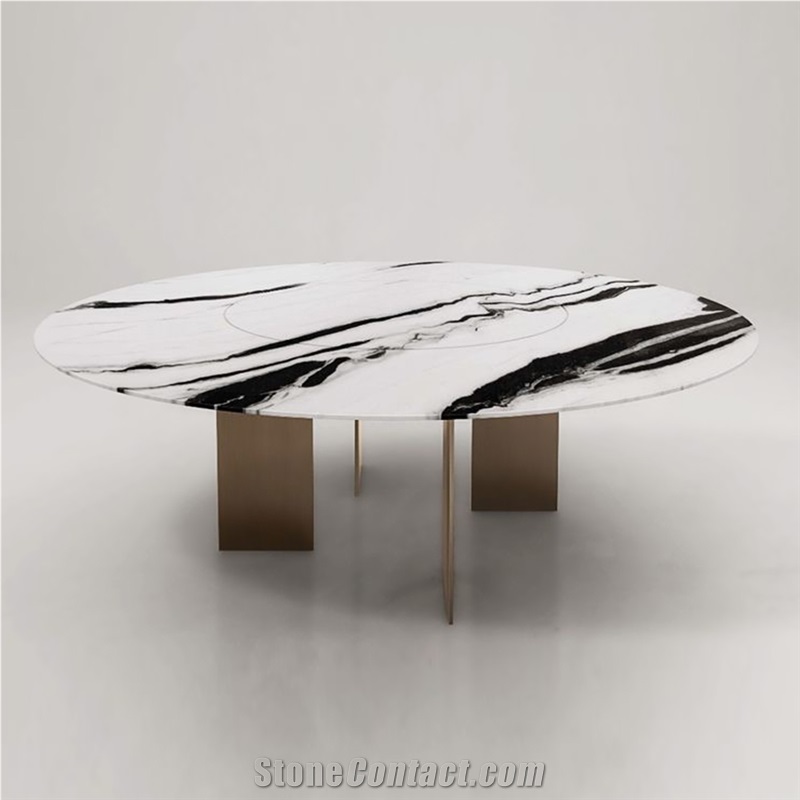 Panda White Chinese Marble Cafe Table Top Dinner Table 