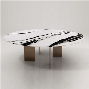 Panda White Chinese Marble Cafe Table Top Dinner Table 