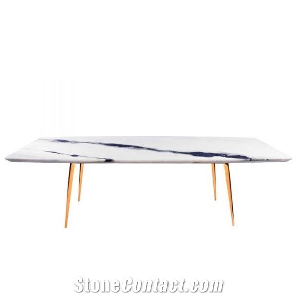 Panda White Chinese Marble Cafe Table Top Dinner Table 