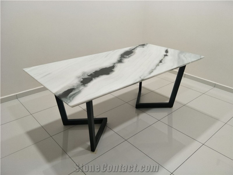 Panda White Chinese Marble Cafe Table Top Dinner Table 